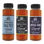 Gourmet Trio for the Grill – Includes 12oz Salted, Manuka Infused with Propolis, and Spiced Rum Honey