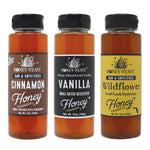 Coffee Lovers Honey Trio – Includes 12oz Cinnamon, Vanilla, and Wildflower Honey
