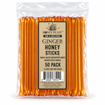 Honey Feast Ginger Honey Sticks 50-pack on a pure white background