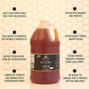 HONEY FEAST Propolis Infused Raw Manuka Honey | New Zealand Manuka Honey Blend with Propolis | Bulk Honey | MGO182 | Patent Pending Formula | 6lb Jar