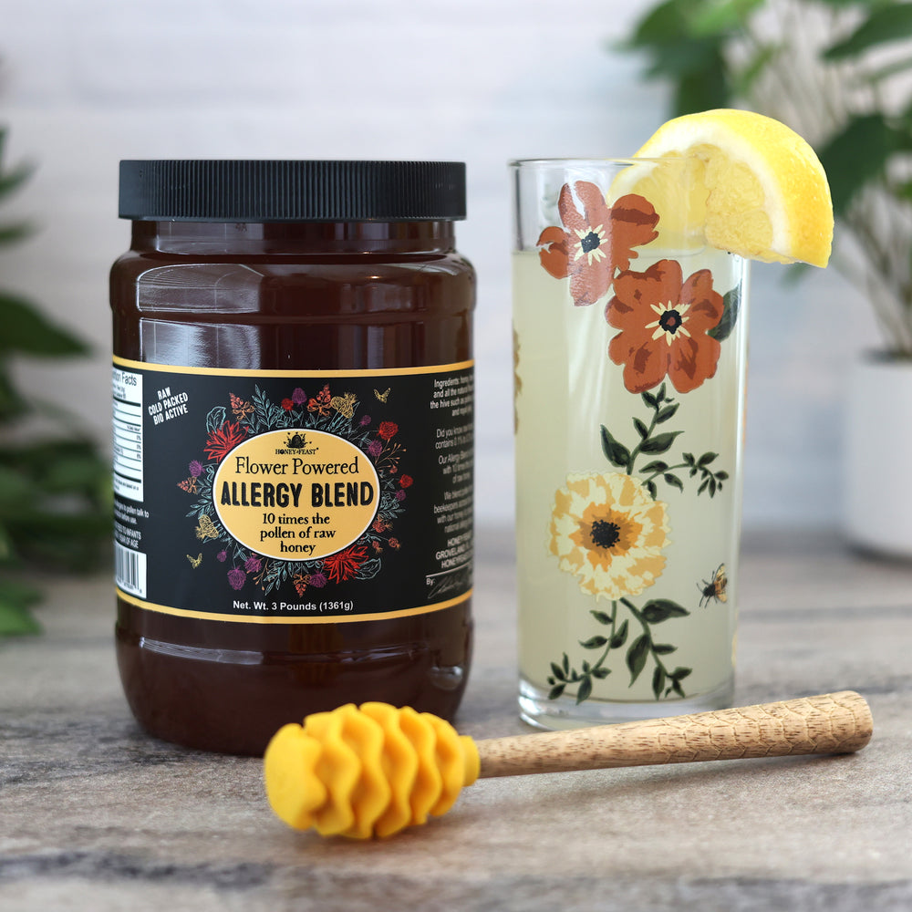 HONEY FEAST Allergy Blend Honey, 3lb Jar - Premium Honey, Raw & Unfiltered, Enhanced Pollen Content, Beekeeper Crafted in Central Florida Apiary
