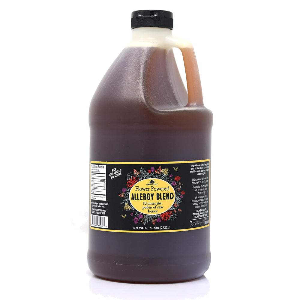HONEY FEAST Bulk Allergy Blend Honey, 6lb - Florida Crafted, Raw & Unfiltered, High Pollen Content, Directly from Central Florida Beekeepers