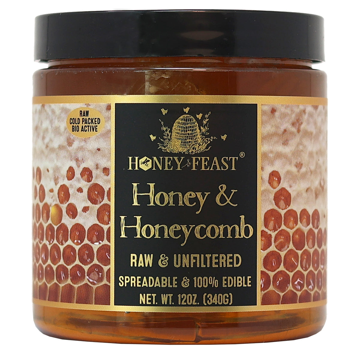 100% Pure Raw Chunk Honey Comb in Jar of Raw Honey 1 Lb. 