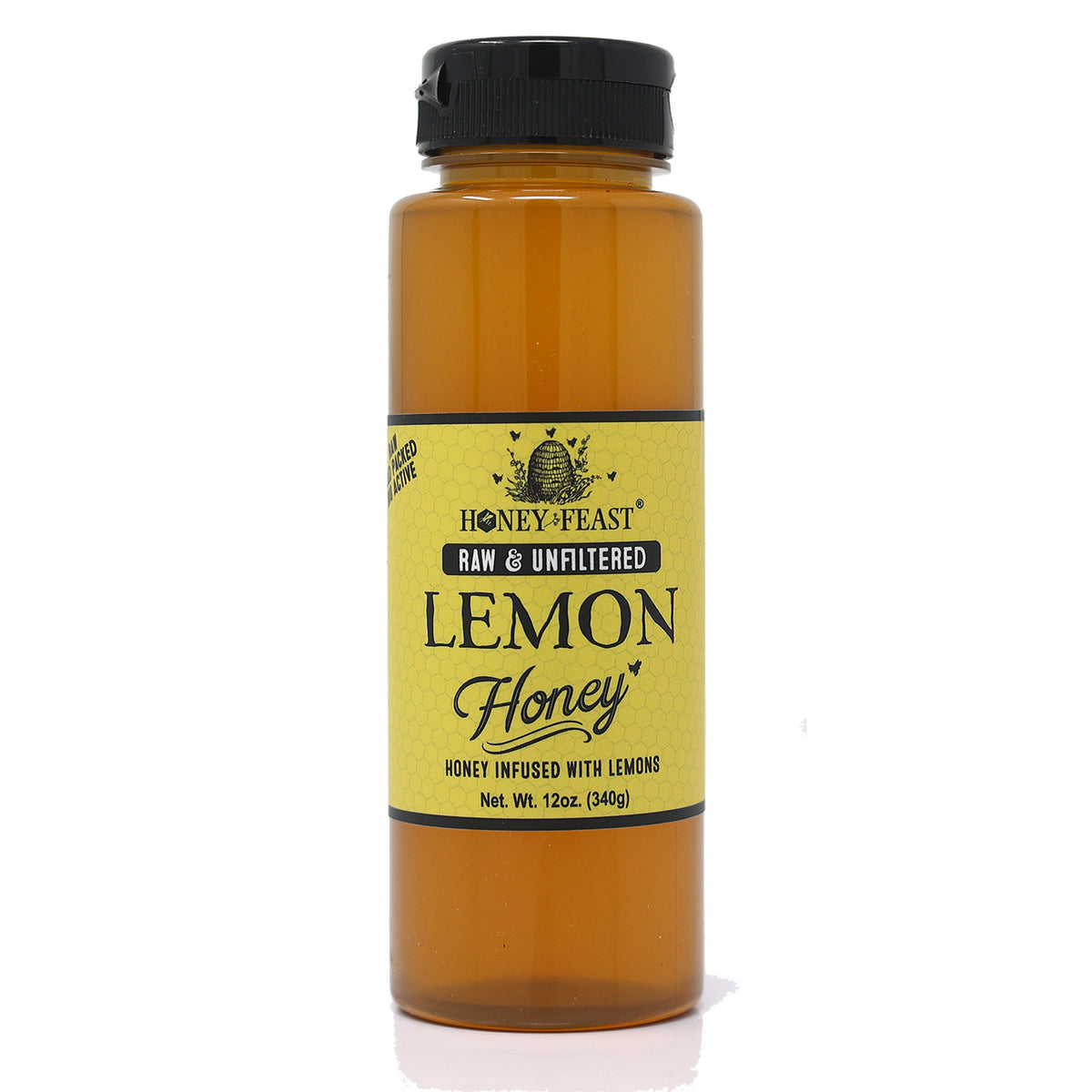 HONEY FEAST Organic Lemon Honey 12oz Raw Unfiltered Honey Infused wi