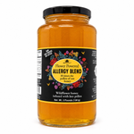 Honey Feast Allergy Blend Honey – 3lb Glass Jar filled with honey, black screw lid, on a white background