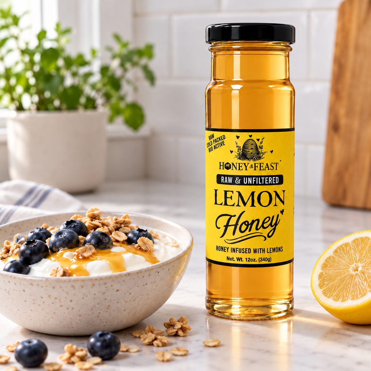 Honey Feast Lemon Honey in a 12oz glass jar — Yogurt