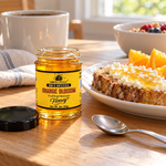 Honey Feast Orange Blossom Honey 3oz mini glass jar served with ricotta toast
