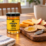 Honey Feast Black Gum Tupelo Honey 3oz mini glass jar served with cheese and apple