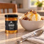 Honey Feast Bourbon Honey 3oz mini glass jar served with ice cream