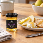 Honey Feast Lavender Honey 3oz mini glass jar served with pear and chevre