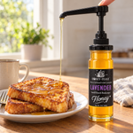 Lavender Honey dispensed over French toast using the optional pump, sold separately