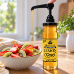 Honey Feast Lemon Honey in a 12oz glass jar — Pump Fruit Bowl; optional pump sold separately