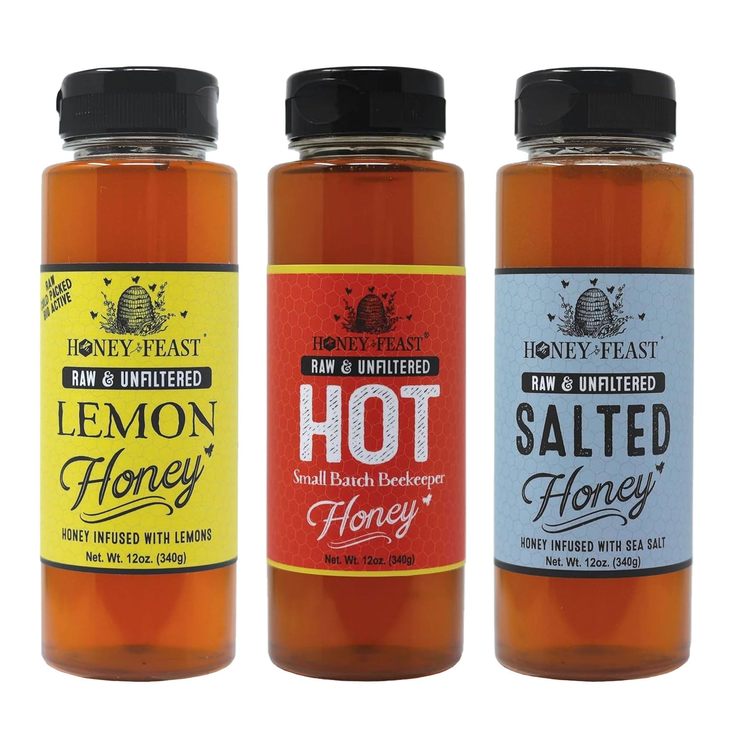 Dessert Honey Trio – Includes 12oz  Lemon, Hot, and Salted Honey