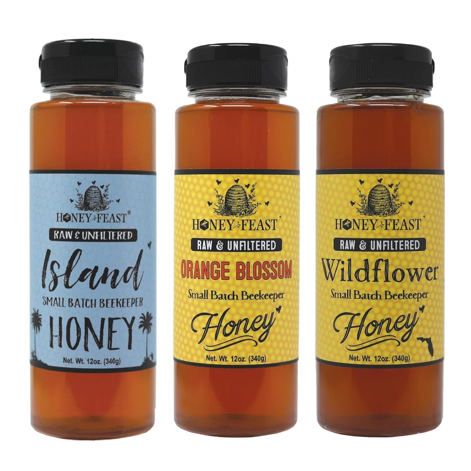 Florida's Finest Honey Trio – Includes 12oz Orange Blossom, Wildflower, & Island Honey