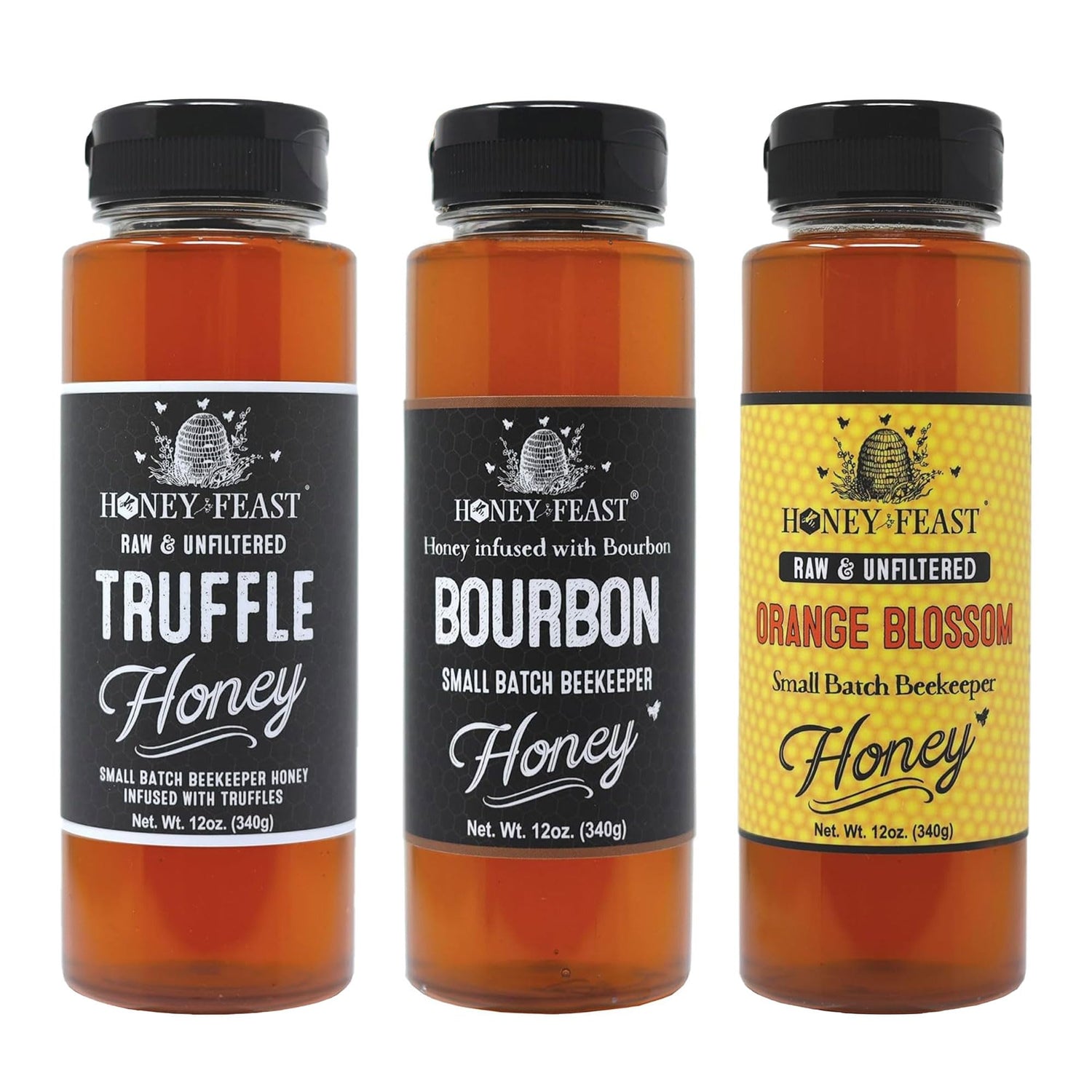 Gourmet Honey Trio – Includes 12oz Truffle, Bourbon, and Orange Blossom
