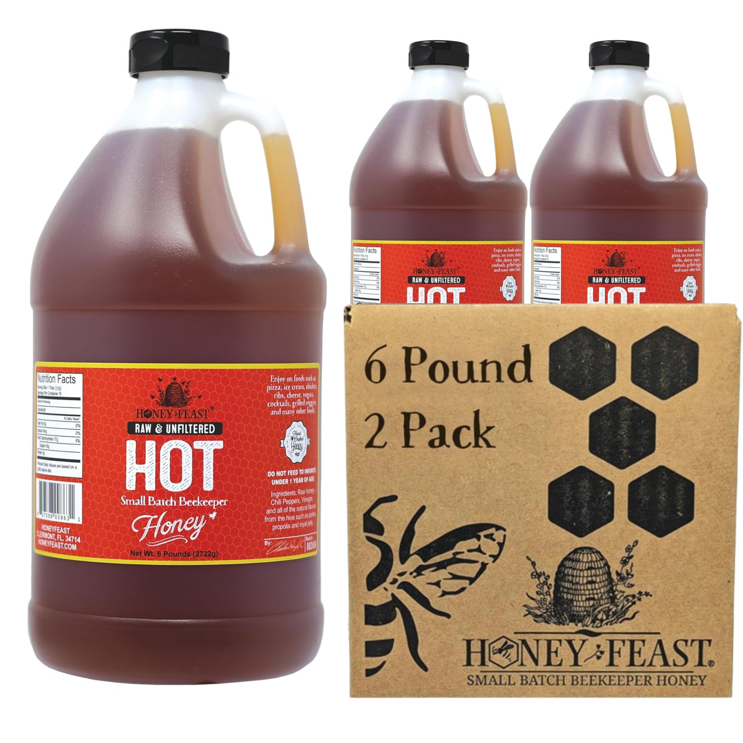 HONEY FEAST Hot Honey - 2-Pack, 6lb Bulk (1 Gallon)