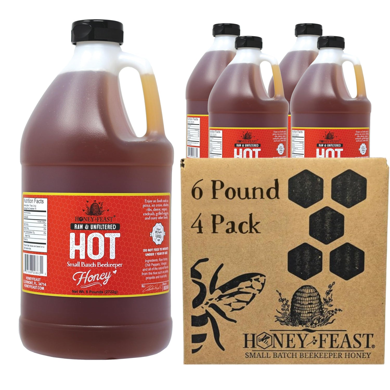 HONEY FEAST Hot Honey - 4-Pack, 6lb Bulk
