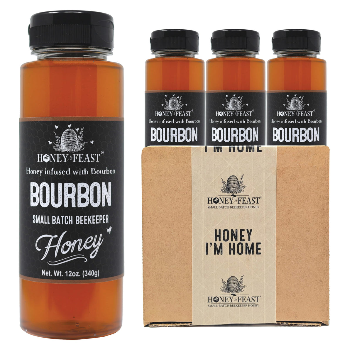 Bourbon Honey 12oz 3-Pack — three 12oz plastic jars