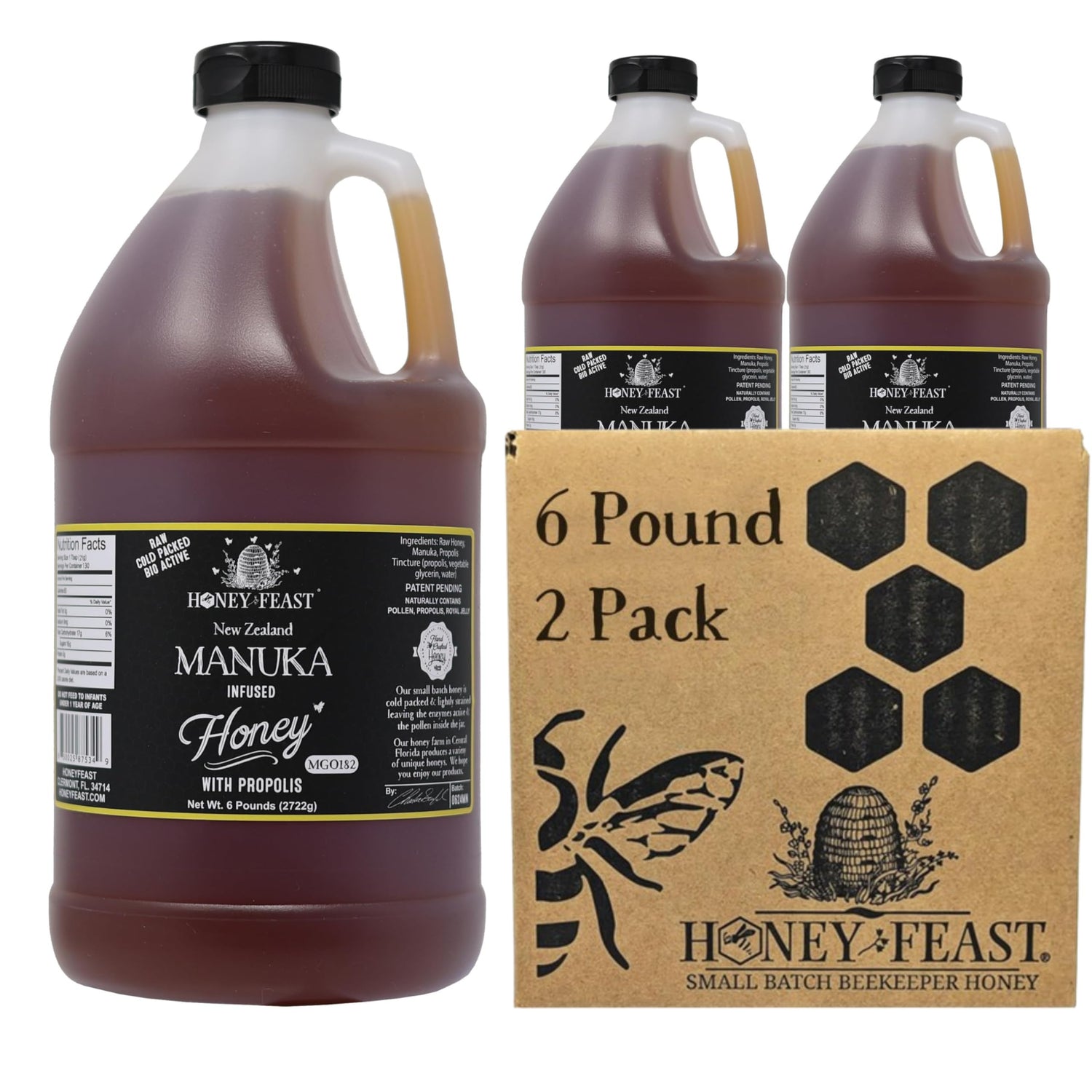 Propolis Infused Manuka Honey - 2-Pack, 6lb Bulk (1 Gallon)