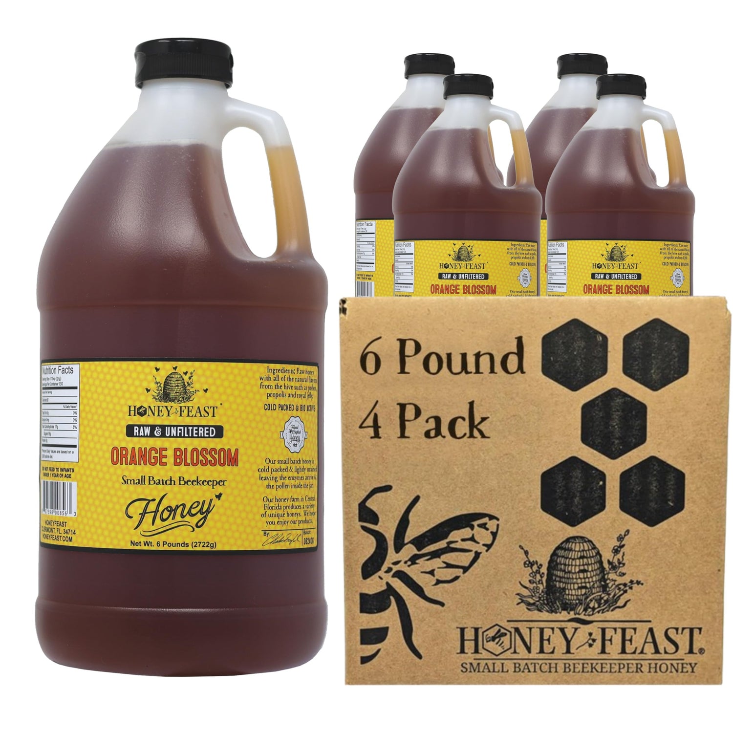 Raw Orange Blossom Honey - 4-Pack, 6lb Bulk
