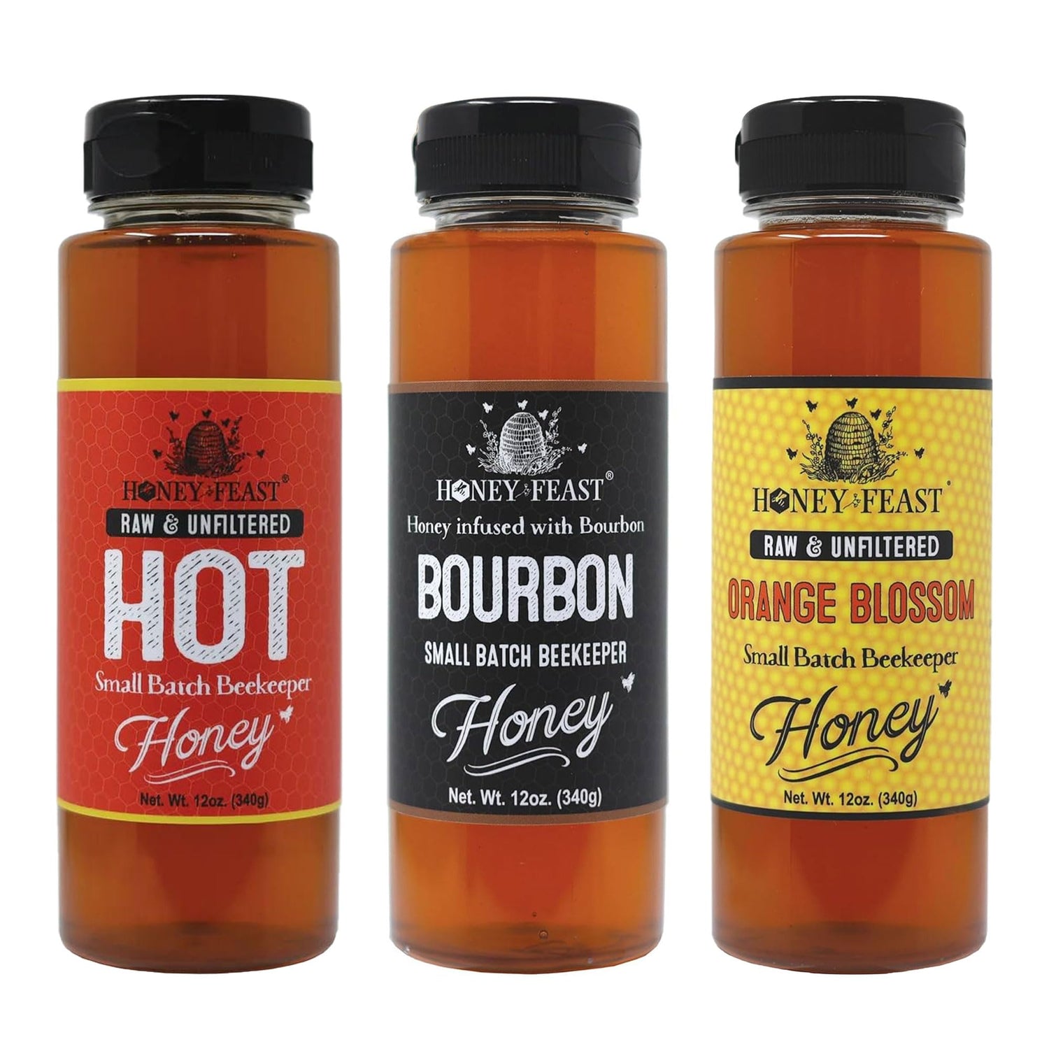Gourmet Trio – Includes 12oz Hot, Bourbon, and Orange Blossom Honey