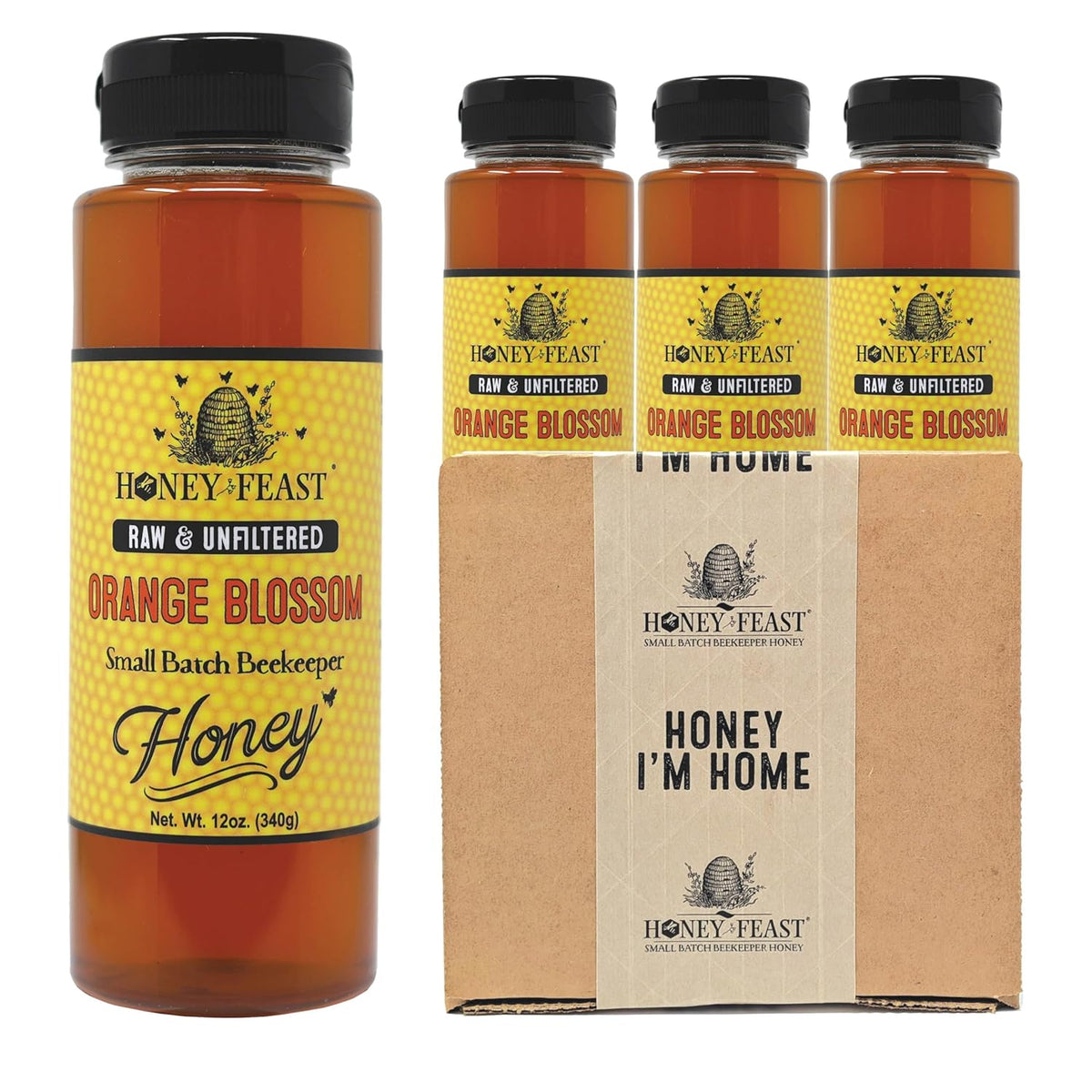Orange Blossom Honey 12oz 3-Pack — three 12oz plastic jars