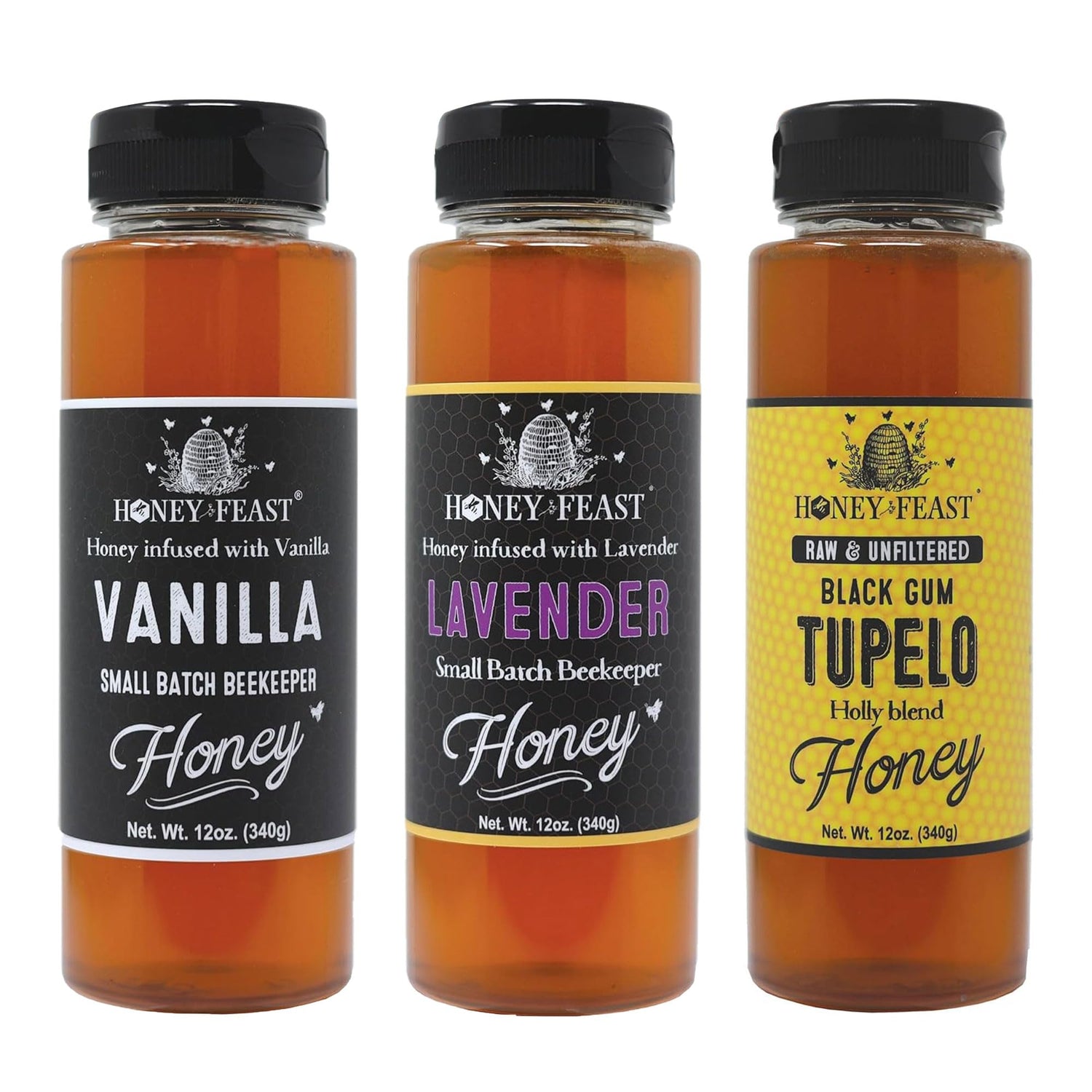 Gourmet Honey Trio - Includes 12oz Vanilla, Organic Lavender & Black Gum Tupelo Honey