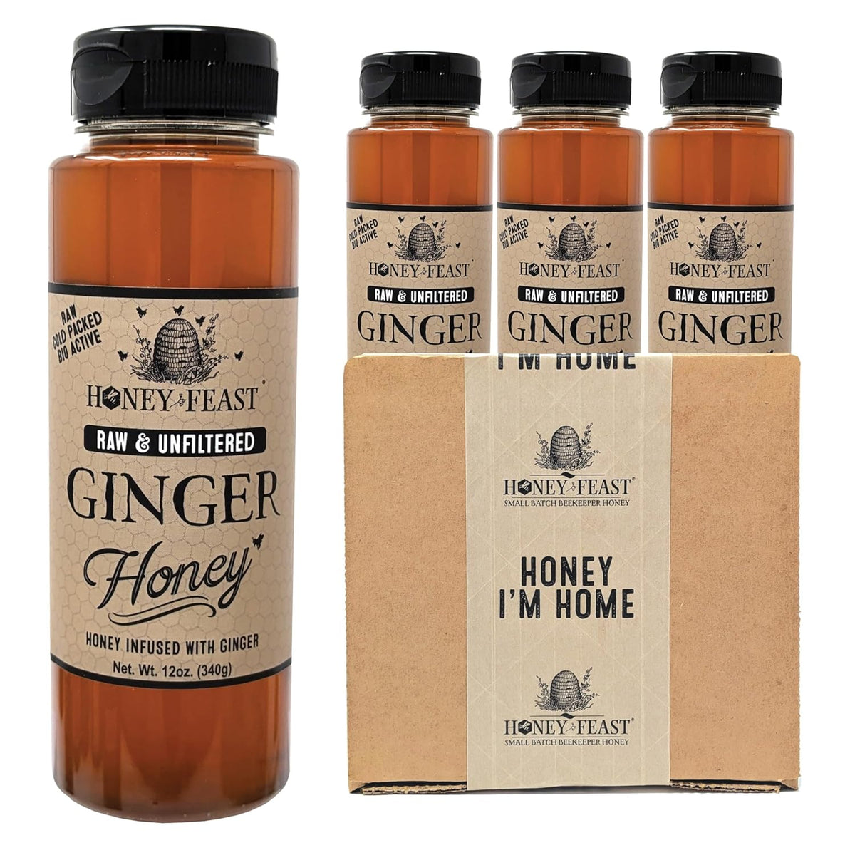 Ginger Honey 12oz 3-Pack — three 12oz plastic jars