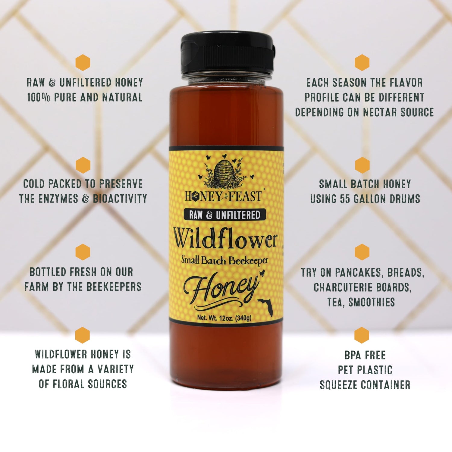 Wellness Trio Honey - Includes 12oz Allergy Blend, Wildflower, and Orange Blossom Honey