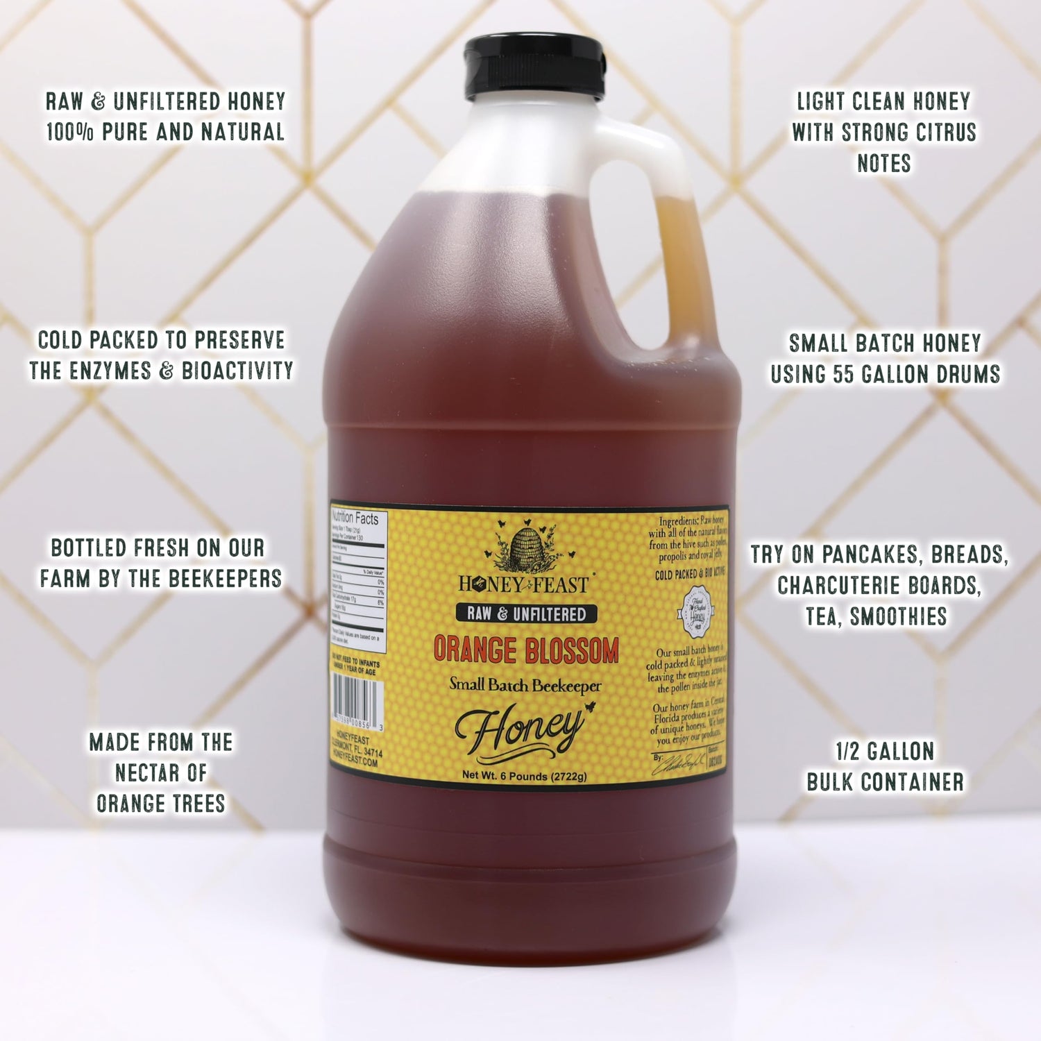 Raw Orange Blossom Honey - 4-Pack, 6lb Bulk