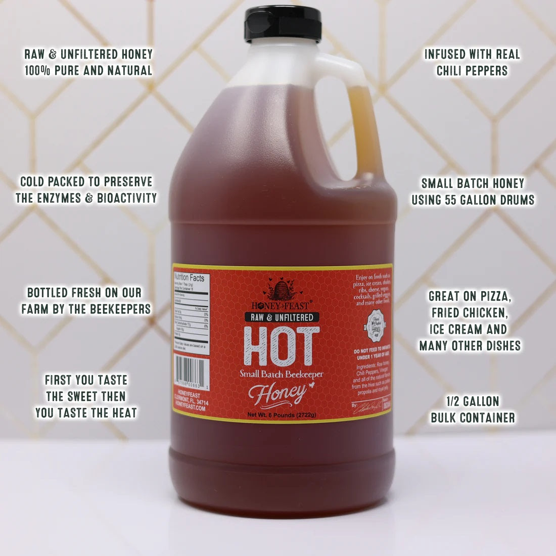 HONEY FEAST Hot Honey - 4-Pack, 6lb Bulk