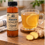 Ginger Honey 12oz plastic bottle in a natural flavor-relevant serving scene
