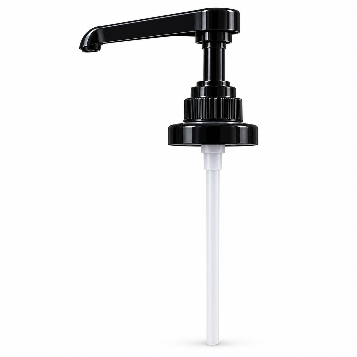 Honey Feast Clean & Easy black honey dispensing pump accessory with dip tube on a pure white background, shown without a jar