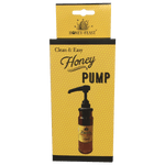 Honey Feast Clean & Easy Honey Pump retail packaging showing the black dispensing pump on a Honey Feast glass honey jar