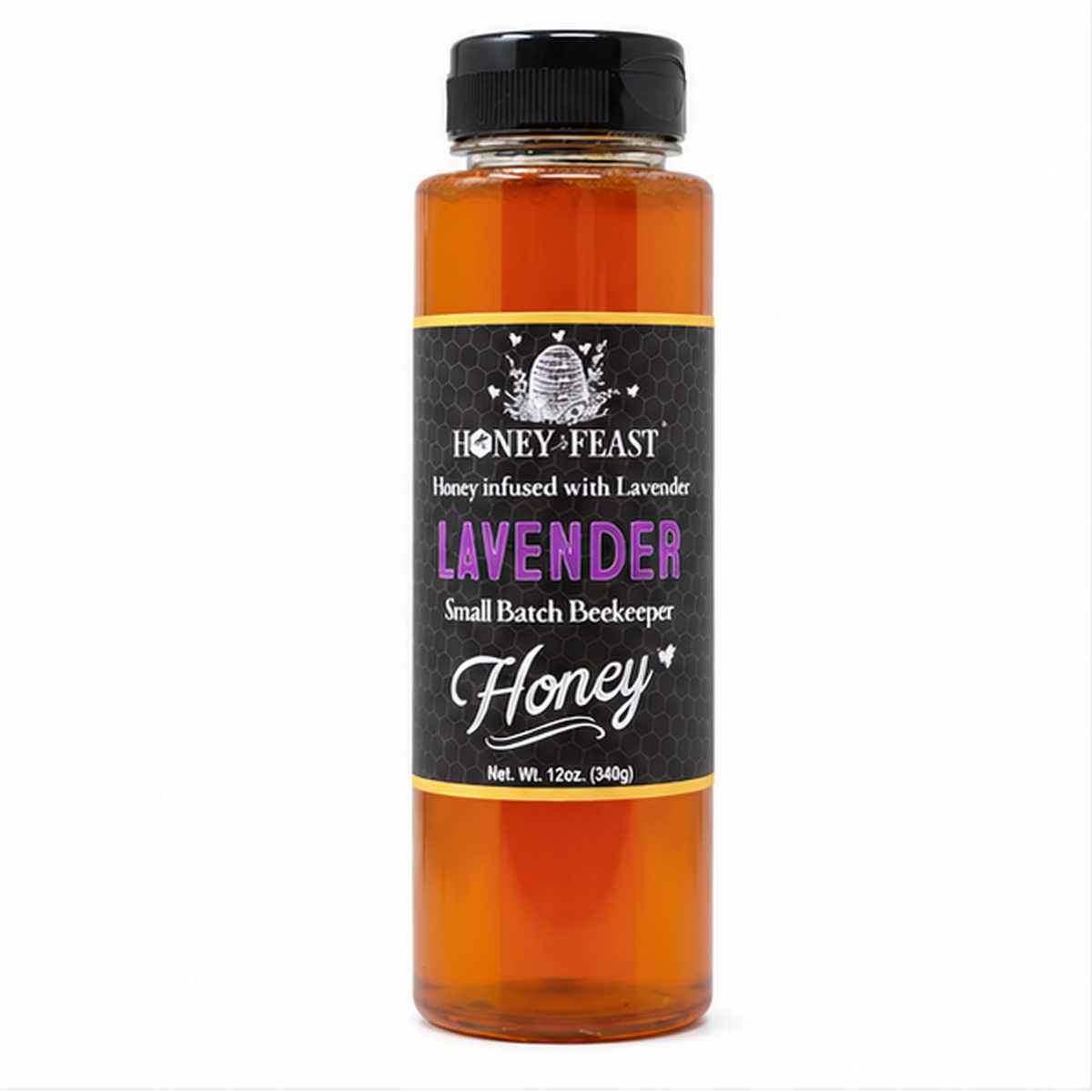 Lavender Honey 12oz plastic squeeze bottle on a pure white background