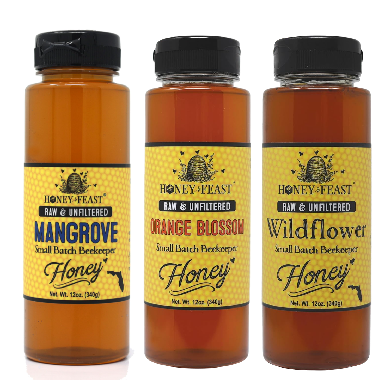 Florida's Finest Honey Trio – Includes 12oz Orange Blossom, Wildflower, & Mangrove Honey