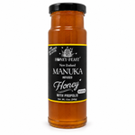 Honey Feast Manuka Infused Honey with Propolis, 12oz glass jar with black lid