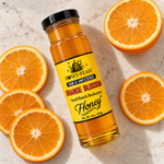 Honey Feast Raw Orange Blossom Honey 12oz glass jar with fresh orange slices