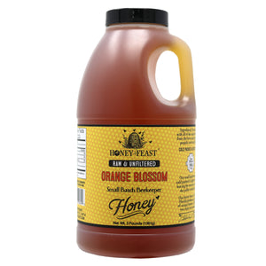 HONEY FEAST Orange Blossom Honey - Raw Unfiltered Honey from Oranges, 100% Pure Raw Orange Blossom Honey, 3lb Gourmet Citrus Honey, All Natural Food Gift Idea