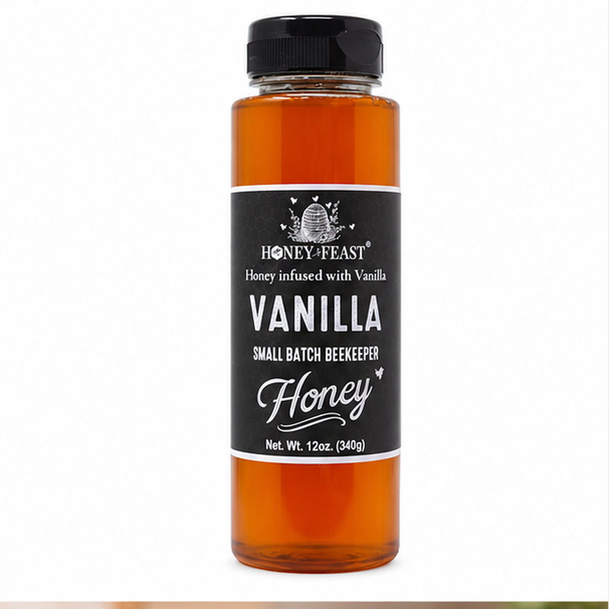 Vanilla Honey 12oz plastic squeeze bottle on a pure white background