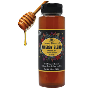 HONEY FEAST Allergy Blend Honey - 12oz Raw & Unfiltered, 10x Pollen for Allergy Seekers, Produced & Bottled by Beekeepers on Central Florida Apiary