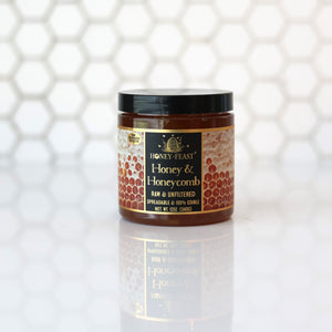 Honey Feast 12oz Honey and Honeycomb Jar - Gourmet Raw, Unfiltered Florida Honey with Edible Comb, Natural Goodness for Foodies & Tea Enthusiasts, Perfect Unique Gift for Bee Lovers & Culinary Delights
