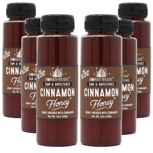 HONEY FEAST Cinnamon Honey 12oz 6 Pack – Organic Cinnamon Infusion, Pure Honey, Unfiltered Sweetness, Ideal for Beverages, Baking, and Spreading
