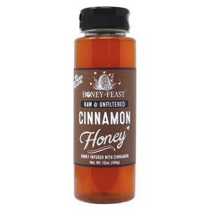 HONEY FEAST Cinnamon Honey 12oz – Organic Cinnamon Infused Honey, Raw Unfiltered Honey, Delicious Natural Sweetener for Tea, Toast, and More