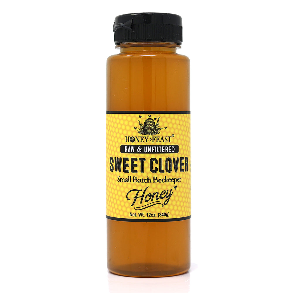 HONEY FEAST Sweet Clover Honey - 12oz Jar | Pure, Raw & Unfiltered | Authentic Honey for Connoisseurs