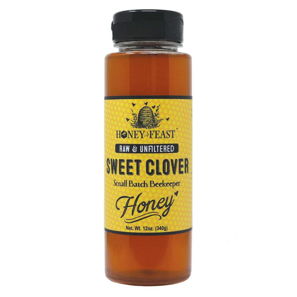 HONEY FEAST Sweet Clover Honey - 12oz Jar | Pure, Raw & Unfiltered | Authentic Honey for Connoisseurs