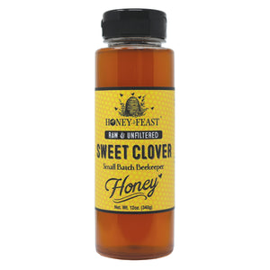 HONEY FEAST Sweet Clover Honey - 12oz Jar | Pure, Raw & Unfiltered | Authentic Honey for Connoisseurs