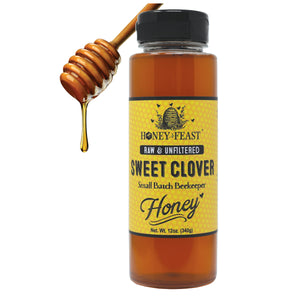 HONEY FEAST Sweet Clover Honey - 12oz Jar | Pure, Raw & Unfiltered | Authentic Honey for Connoisseurs