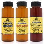 HONEY MAY BE CRYSTALLIZED - Florida's Finest Honey Trio Gift Set: Orange Blossom, Wildflower, & Mangrove Honey Collection - Qty 3 12oz jars "