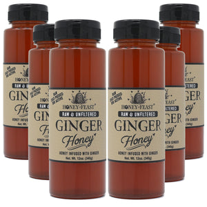 
            
                Load image into Gallery viewer, HONEY FEAST 12oz 6 Pack Ginger Honey | Pure Ginger Root Enhanced Raw Honey | Authentic Florida Unfiltered Honey | Ideal for Beverages and Culinary Use
            
        
